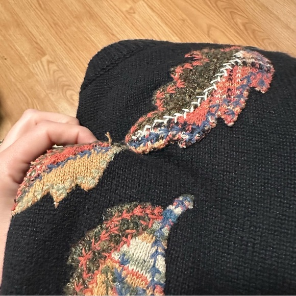 Christopher & banks hand embroidered size small black sweater with leaves - Picture 11 of 11
